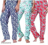 Hivata women's cotton printed pyjama bottoms (pack of 3), knee-length lounge wear in various colors